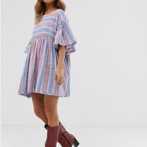 NWOT Free People Summer Nights Raw Hem Tattered Stripe Babydoll Shirt Dr…